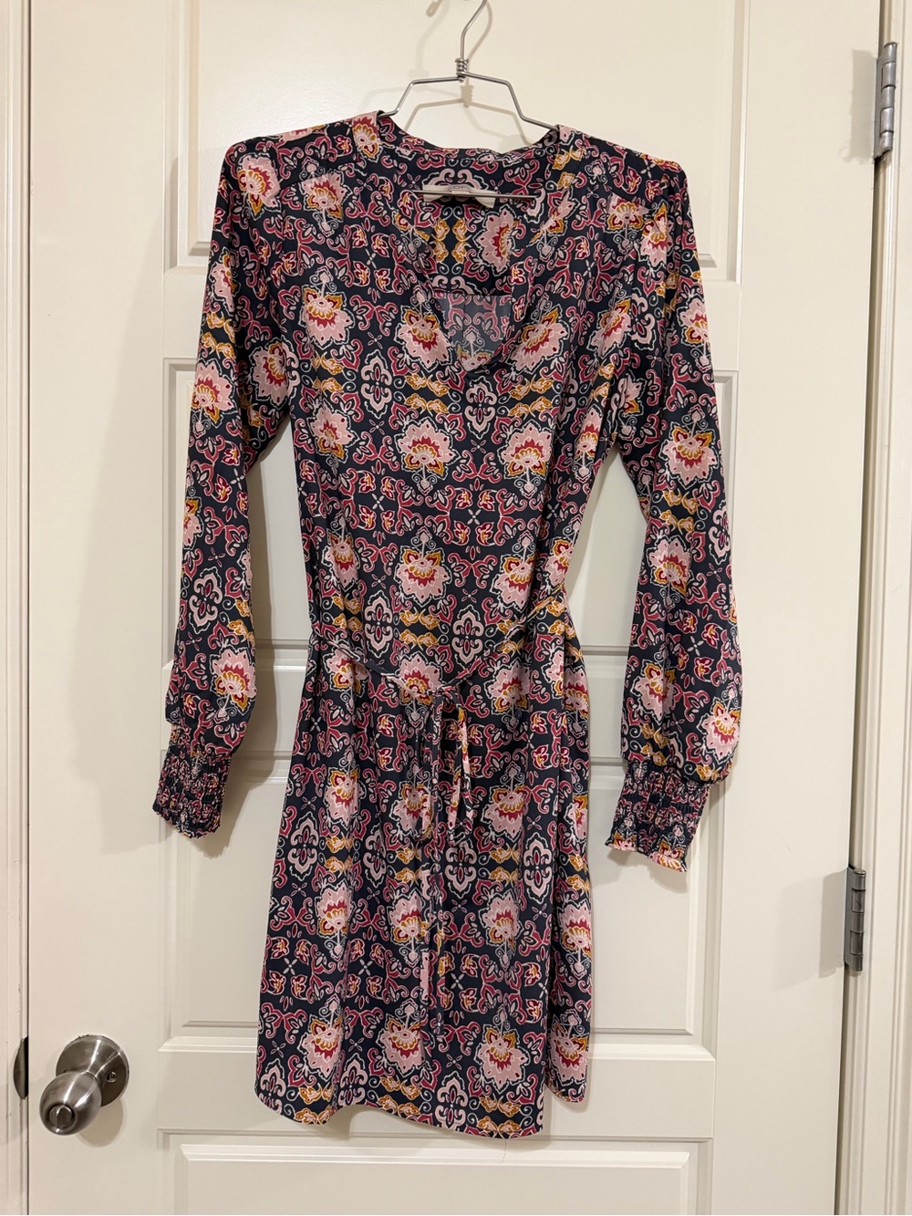 LOFT Floral Pattern Long-Sleeve Dress - Pink & Navy